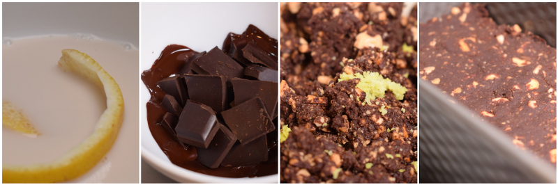 Se mezclan el cacao fundido y la leche con las almendras